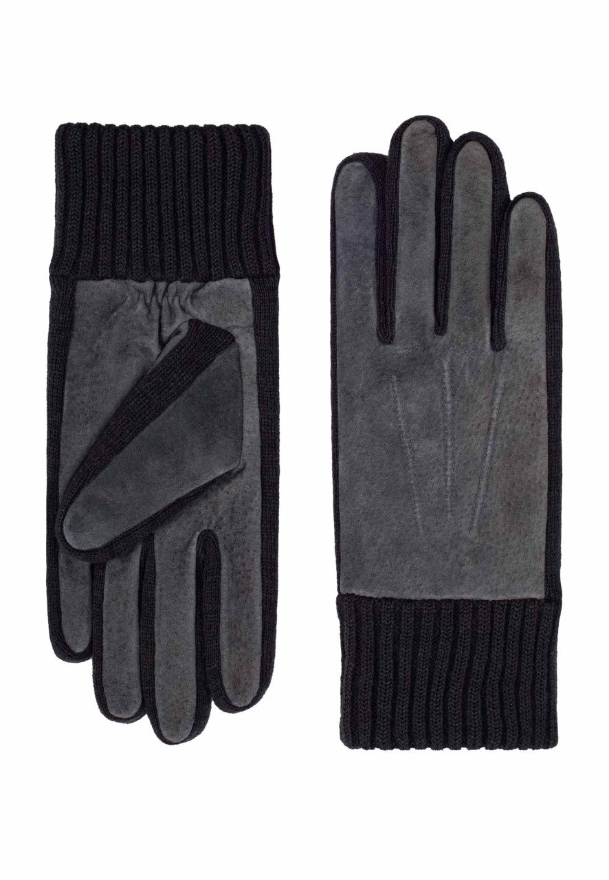 Lederhandschuhe Damen in Grau mit Strickbund