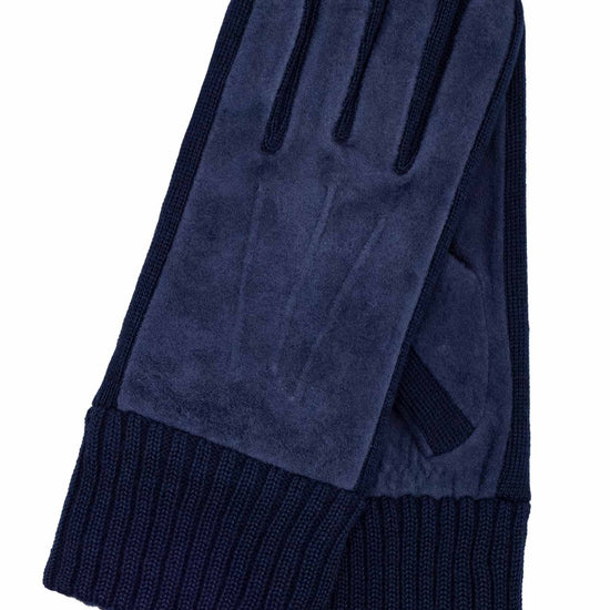 Lederhandschuhe Damen in Royalblau mit Strickbund
