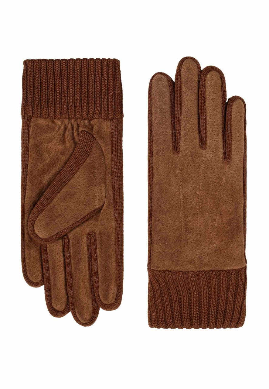 Lederhandschuhe Damen in Cognac mit Strickbund