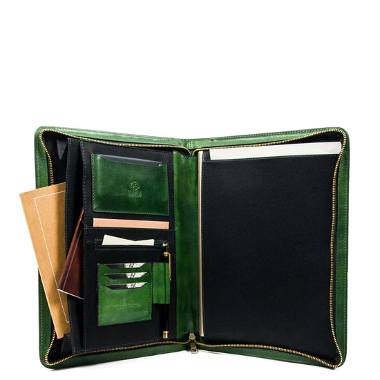 Dokumentenmappe-| Organizer A4 in Grün mit Reißverschluss - leder-accessoires.com