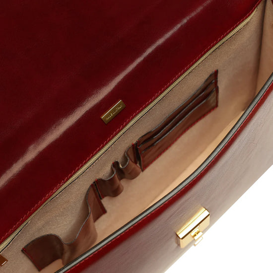 Dokumententasche 39,5 x 29,5m in Rot aus Leder mit Überschlag und Schloss - leder-accessoires.com