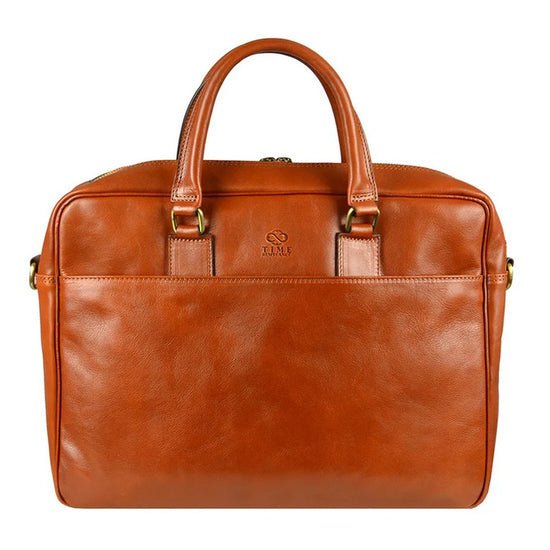 Businesstasche aus Leder in Cognac mit Reißverschluss und Vortasche - leder-accessoires.com