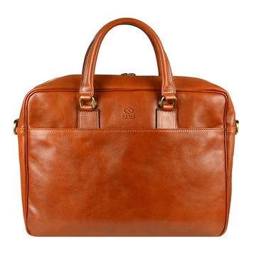Businesstasche aus Leder in Cognac mit Reißverschluss und Vortasche - leder-accessoires.com