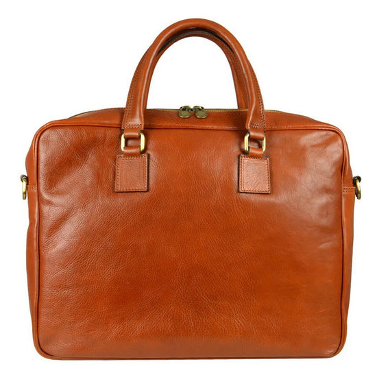 Businesstasche aus Leder in Cognac mit Reißverschluss und Vortasche - leder-accessoires.com