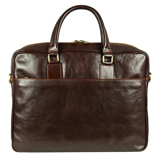 Businesstasche aus Leder in Dunkelbraun mit Reißverschluss und Vortasche - leder-accessoires.com