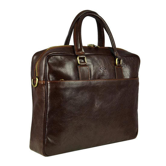 Businesstasche aus Leder in Dunkelbraun mit Reißverschluss und Vortasche - leder-accessoires.com