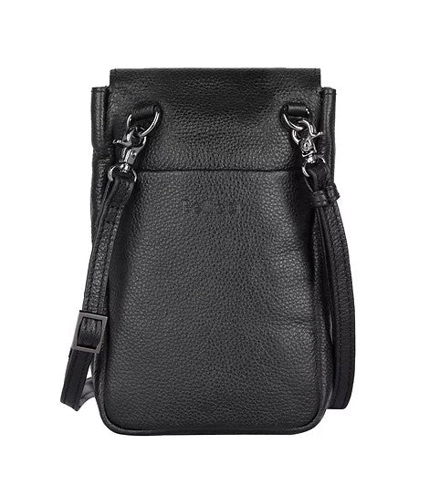 Handytasche aus Leder in Schwarz mit Überschlag und Steckschloss - leder-accessoires.com