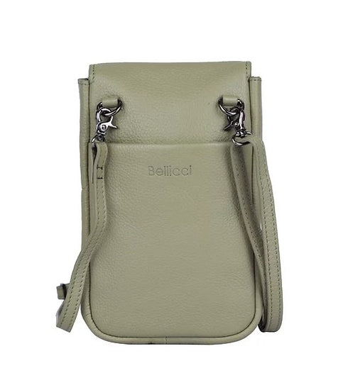 Handytasche aus Leder in Oliv mit Überschlag und Steckschloss - leder-accessoires.com