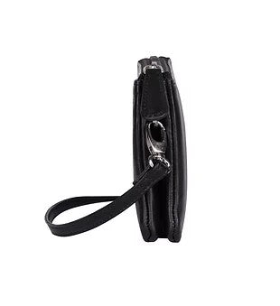 Umhänge-|Schultertasche aus Leder in Schwarz mit Reißverschluss