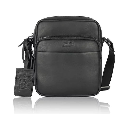 Umhängetasche aus Leder in Schwarz mit Reißverschluss - leder-accessoires.com