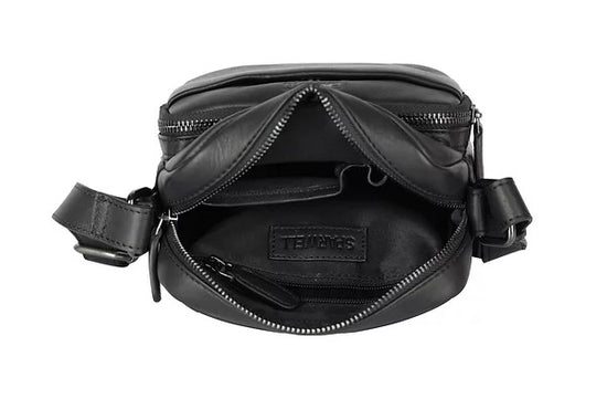 Umhängetasche aus Leder in Schwarz mit Reißverschluss - leder-accessoires.com