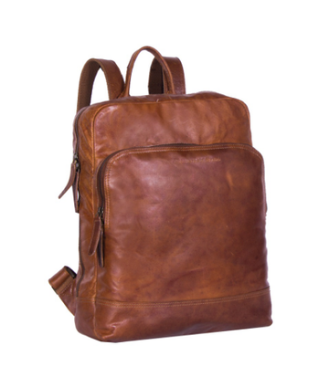 Rucksack mit Vortasche aus Leder in Cognac