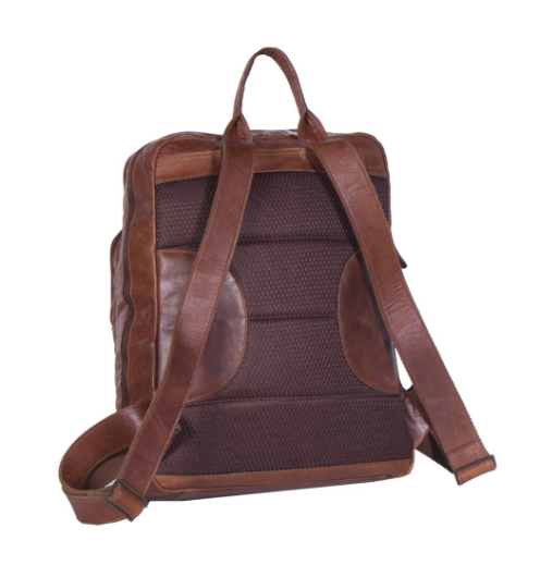 Rucksack mit Vortasche aus Leder in Cognac