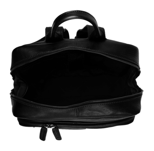 Rucksack mit Vortasche aus Leder in Schwarz