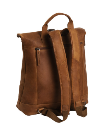 Rucksack Rolltop aus Leder in Cognac