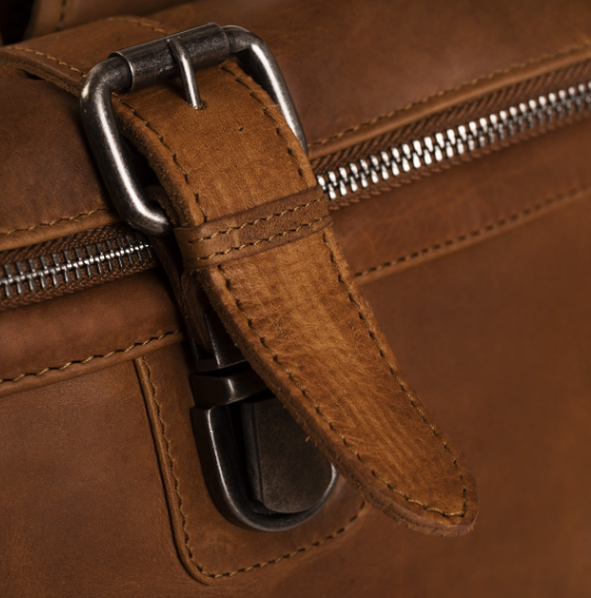 Rucksack Rolltop aus Leder in Cognac