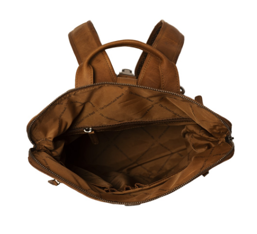 Rucksack Rolltop aus Leder in Cognac