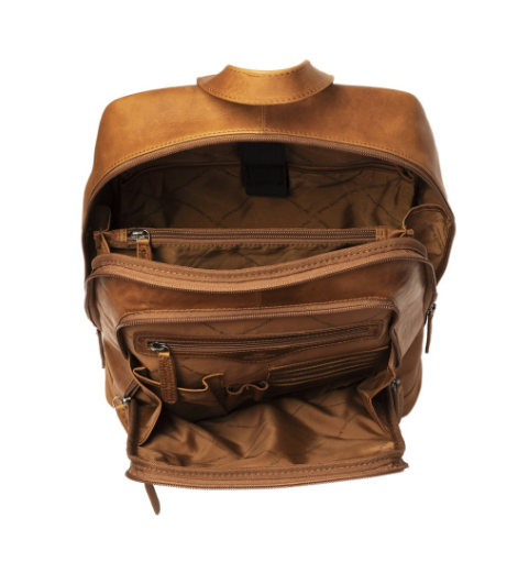 Rucksack mit Vortasche aus Leder in Cognac - leder-accessoires.com