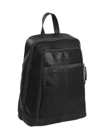 Rucksack mit Vortasche aus Leder in Schwarz