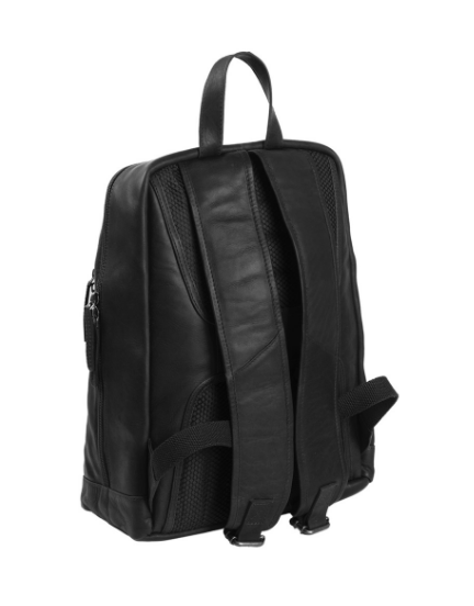 Rucksack mit Vortasche aus Leder in Schwarz