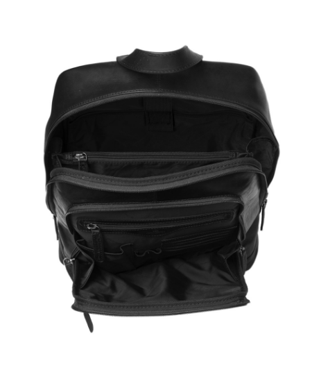 Rucksack mit Vortasche aus Leder in Schwarz