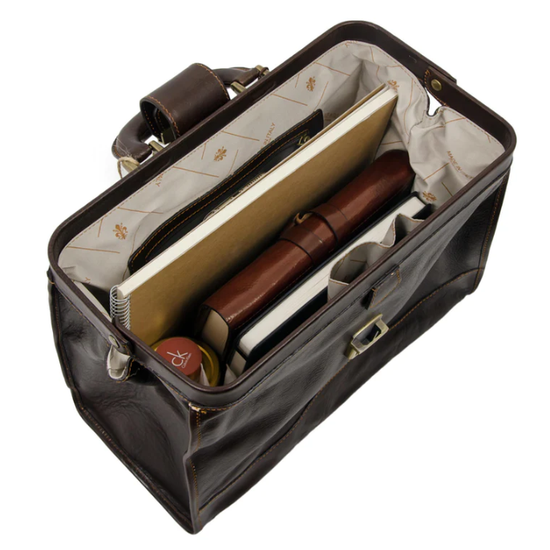 Arzttasche|Doctor Bag aus Leder in Braun mit Steckschloss - leder-accessoires.com