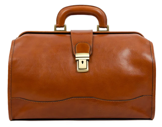 Arzttasche|Doctor Bag aus Leder in Cognac mit Steckschloss