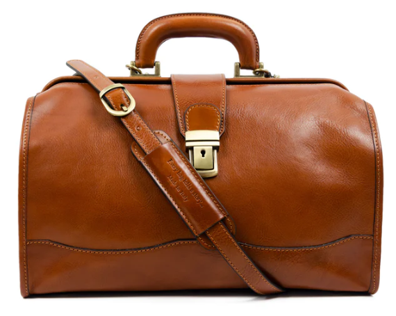 Arzttasche|Doctor Bag aus Leder in Cognac mit Steckschloss