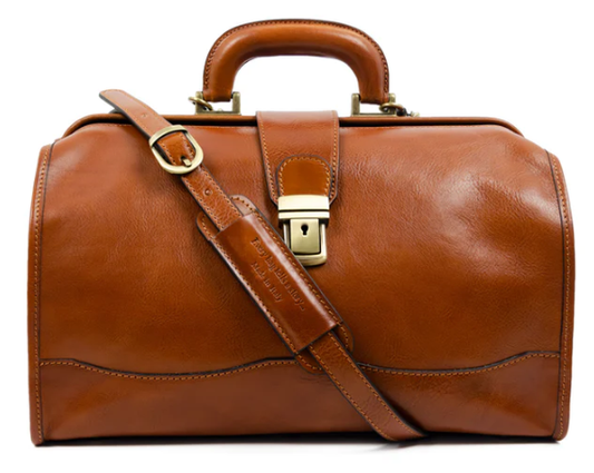 Arzttasche|Doctor Bag aus Leder in Cognac mit Steckschloss