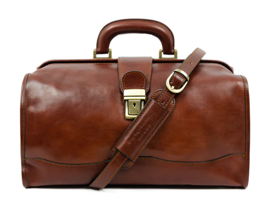 Arzttasche|Doctor Bag aus Leder in Hellbraun mit Steckschloss - leder-accessoires.com