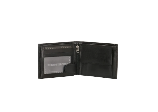 Geldbörse Querformat mit Riegel in Schwarz aus Leder