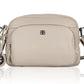 Umhängetasche aus Leder in Beige mit Reißverschluss und Vortasche