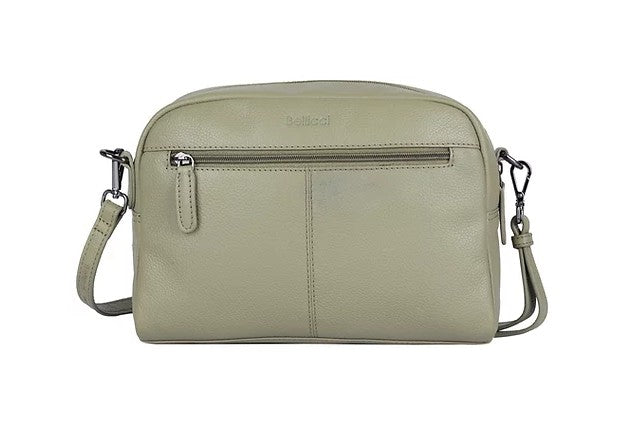Umhängetasche aus Leder in Oliv mit Reißverschluss und Vortasche