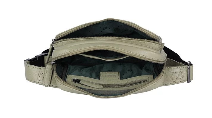 Gürteltasche|Bodybag aus Leder in Oliv mit Reißverschluss und Vortasche