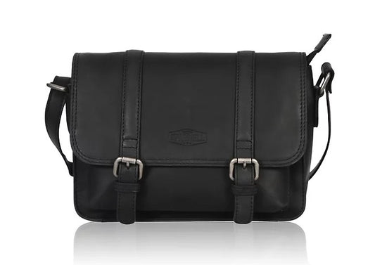 Umhängetasche aus Leder in Schwarz mit Überschlag und Magnetverschluss - leder-accessoires.com