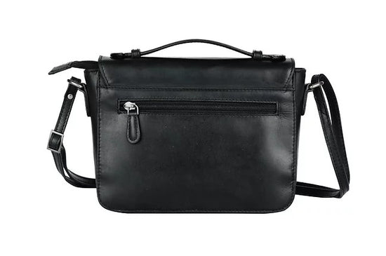 Umhängetasche aus Leder in Schwarz mit Überschlag und Kurzgriff - leder-accessoires.com