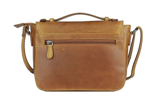 Umhängetasche aus Leder in Cognac mit Überschlag und Kurzgriff - leder-accessoires.com