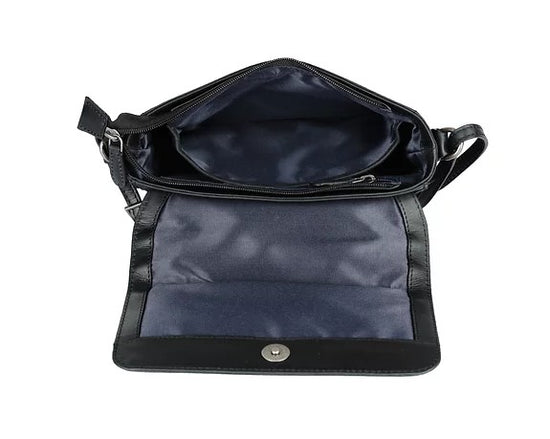 Umhängetasche aus Leder in Schwarz mit Überschlag und Kurzgriff - leder-accessoires.com
