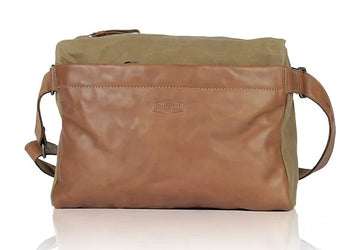 Umhängetasche aus Leder|Canvas in Beige|Braun mit Reißverschluss