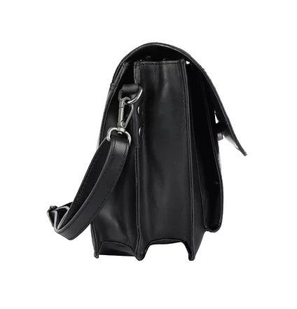 Umhängetasche aus Leder in Schwarz mit Überschlag