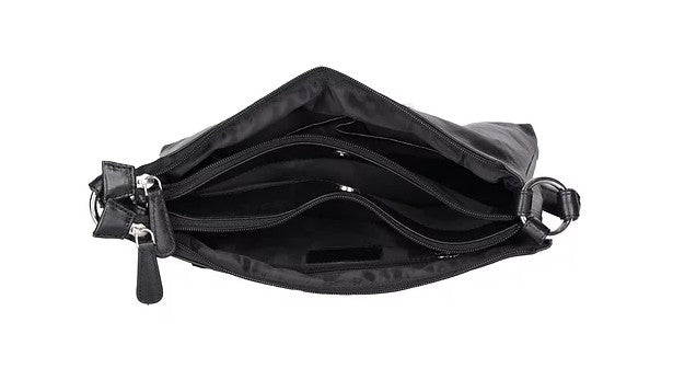Umhängetasche Querformat aus Leder in Schwarz mit Reißverschluss