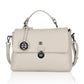 Kurzgrifftasche aus Leder in Beige mit Überschlag und Steckschloss