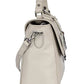 Kurzgrifftasche aus Leder in Beige mit Überschlag und Steckschloss