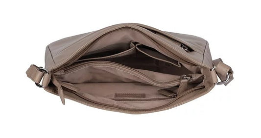 Umhängetasche aus Leder in Taupe|Beige mit Reißverschluss