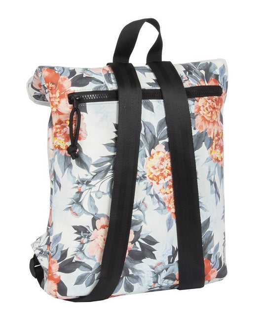 Rolltoprucksack Mini mit Blumenmuster in Weiß