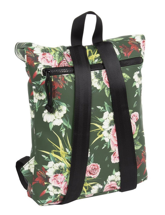 Rolltoprucksack Mini mit Blumenmuster in Grün