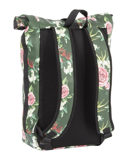 Rolltoprucksack 16L mit Blumenmuster in Grün