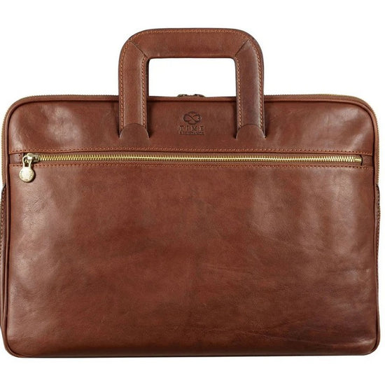 Businesstasche aus Leder in Cognac mit Reißverschluss und Vorfach - leder-accessoires.com