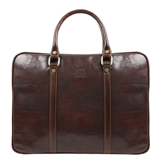 Businesstasche Kurzgriff aus Leder in Braun mit Reißverschluss - leder-accessoires.com