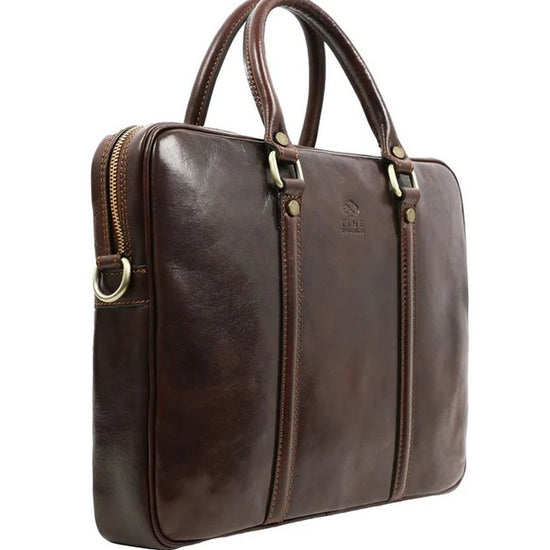 Businesstasche Kurzgriff aus Leder in Braun mit Reißverschluss - leder-accessoires.com